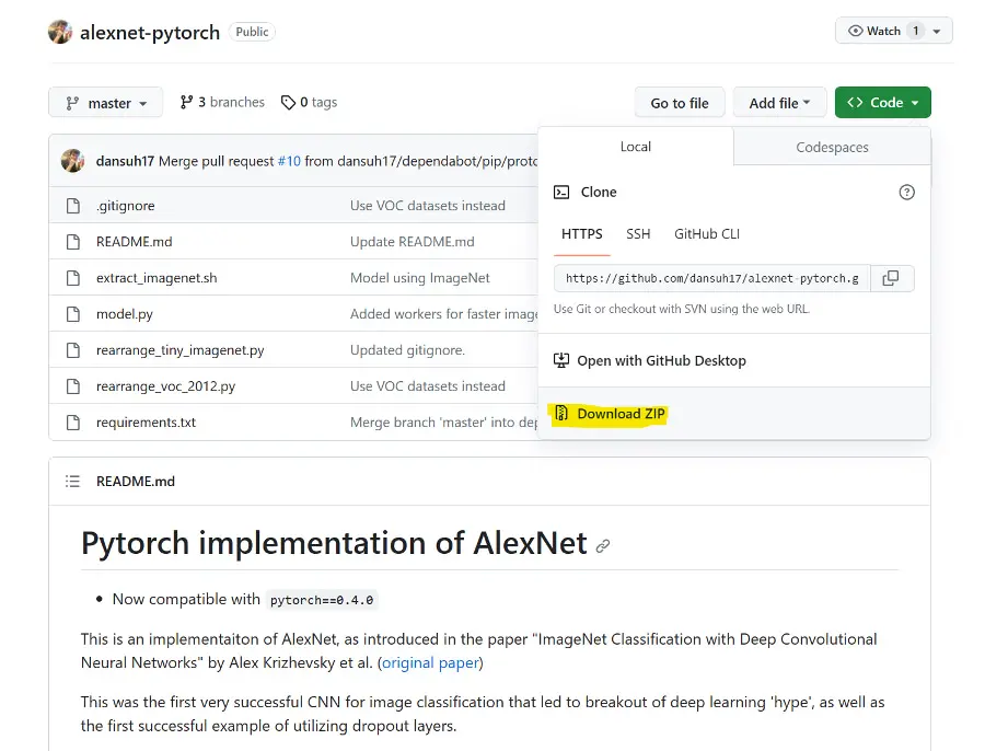 GitHubから実装データをZipファイルとしてダウンロード